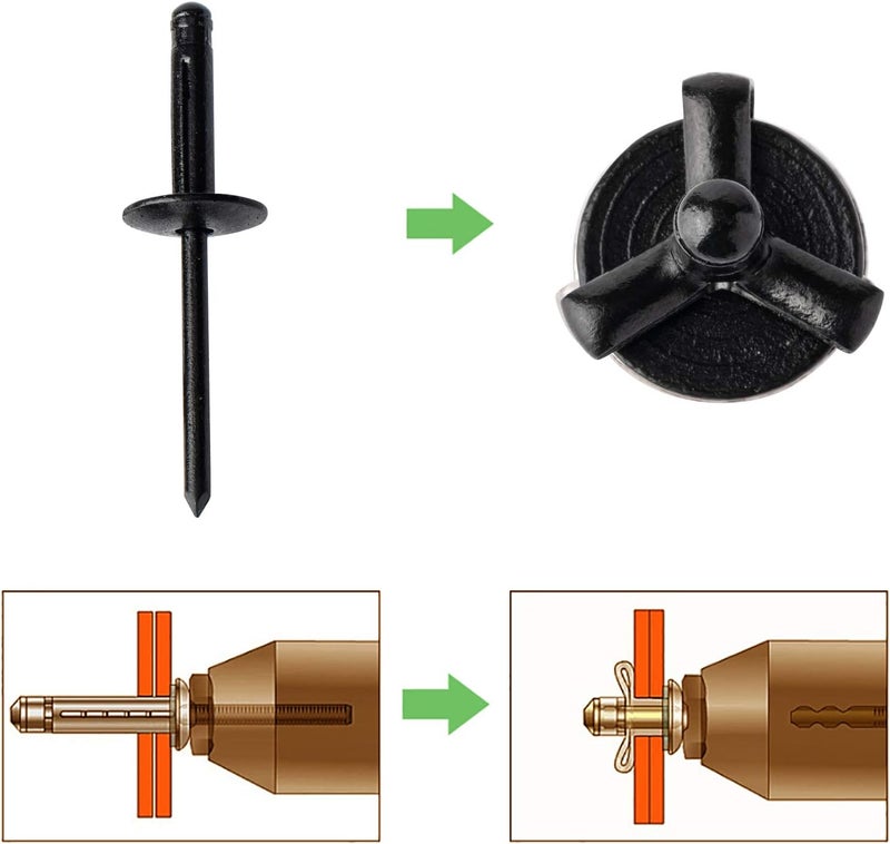 ISPINNER 50pcs 3/16" x 1" Large Head Tri-Fold Exploding Aluminum Pop Rivets (Black) - Image 4